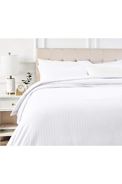 Kotonia Home Husa Pentru Pilota Hotel Damasc Cu Dungi De 1 Cm, 100% Bumbac, Alb, 150x200