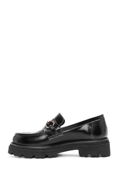 Derimod Women's Black Buckle Leather Masculine Loafer 24Wfd 189122