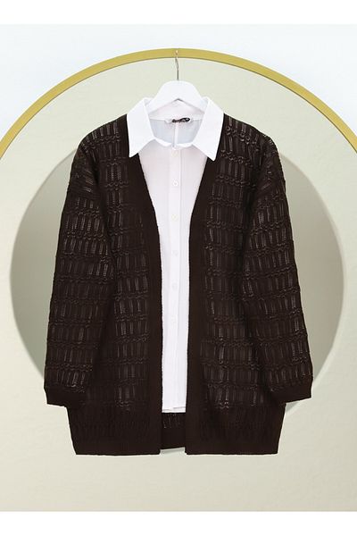 Modamorfo Openwork Patterned Spring Cardigan -K. Coffee
