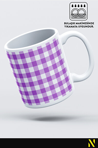 nilizma Purple Colored Plaid Gingham Patterned Mug Cup – 330 ml Mug |   Stylish and Durable Design
