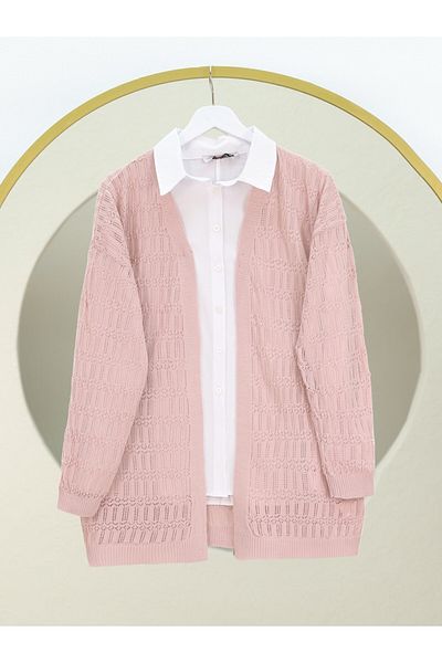 Modamorfo Openwork Patterned Spring Cardigan - Powder