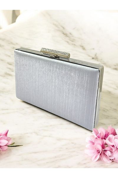 Biçanta Culoare Gri Argintiu Satin Sclipici Fără Amprente Geantă Rochie De Seară Femei Nunta Logodna Absolvire