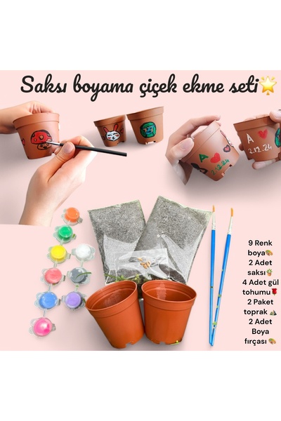 HayDün Tohum toprak saksı boyama çiçek ekme seti arkadaş sevgili hediye aktiv...