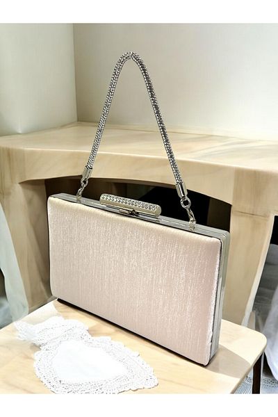 Biçanta Skin Nude Stone Color Handprint Satin Γυναικείο βραδινό φόρεμα Τσάντα γάμου αρραβώνων