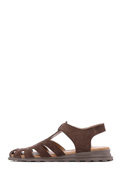 Derimod Women's Mink Ankle Strap Suede Leather Sandals 25Sfd 350210