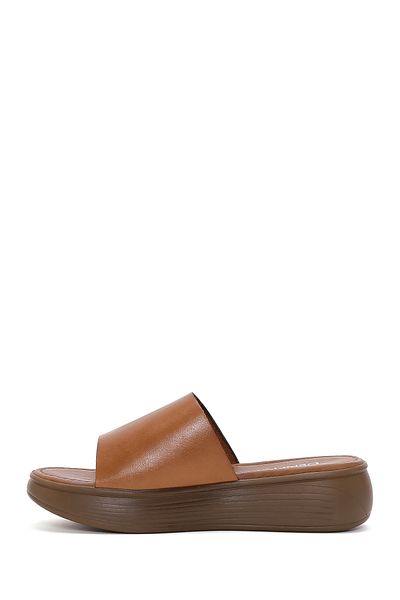 Derimod Women's Tan Thick Soled Leather Slippers 25Sfd 330318