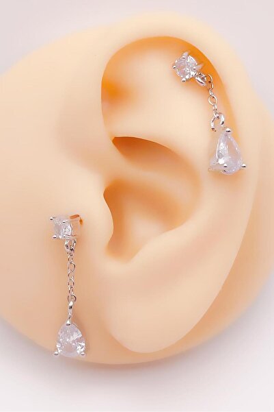 Trinos Cerrrahi Çelik Zirkon Taşlı Damla Taşlı Sallantılı Tragus Helix Pierci...