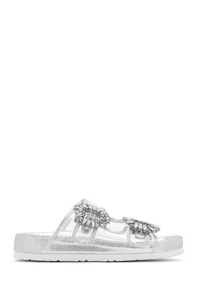 Derimod Women's Transparent Stone Slippers 25Sfe4501Pv with Two Buckles