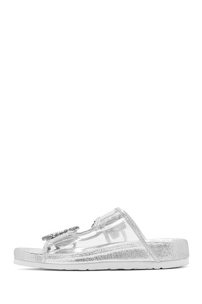 Derimod Women's Transparent Stone Slippers 25Sfe4501Pv with Two Buckles