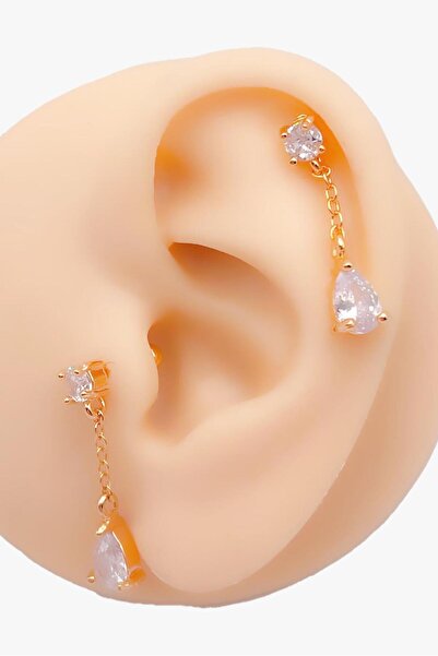 Trinos Cerrrahi Çelik Zirkon Taşlı Damla Taşlı Sallantılı Tragus Helix Pierci...