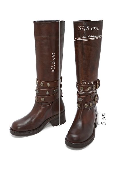 Derimod Women's Brown Thick Heeled Biker Leather Boots 24Wfd 189418