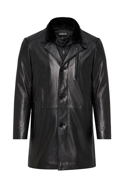 Derimod Barella Men's Black Collar Shearling Leather Trench Coat 24Wgd6550U4