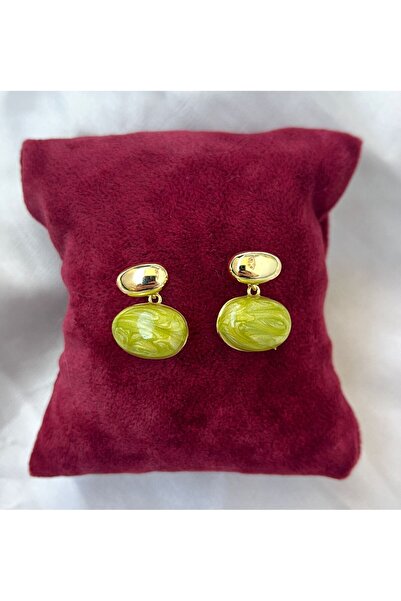 Bijou Luz Sedefli Yeşil Taşlı Oval Küpe