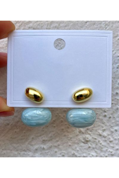 Bijou Luz Pearlescent Blue Stone Oval Earrings