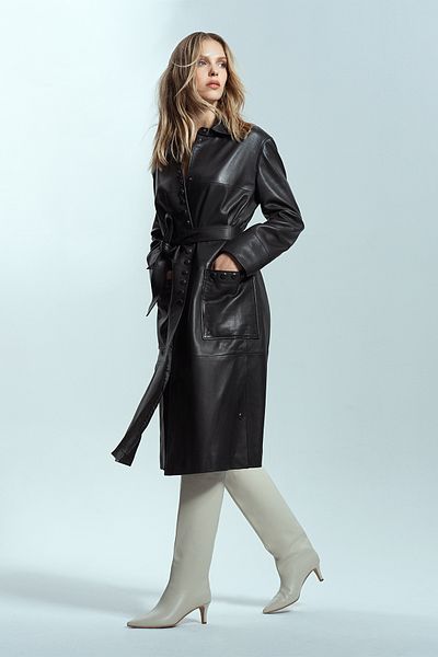 Derimod Stella Women's Black Regular Leather Trench Coat 24Wgd5253U7