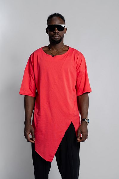 Morfine Unisex Asymmetrical Cut Wide Collar Bohemian T-Shirt
