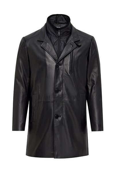 Derimod Barella Men's Black Collar Shearling Leather Trench Coat 24Wgd6550U4
