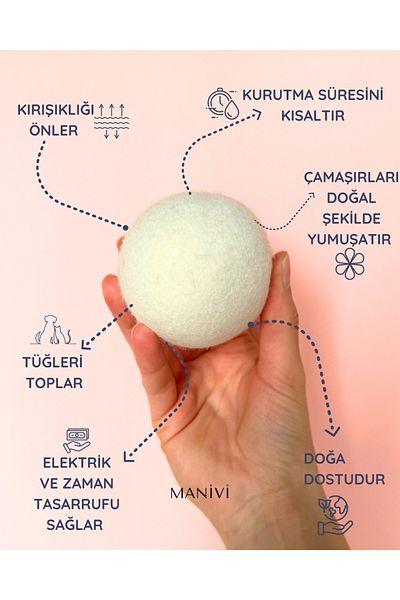 MANİVİ 100% Merino Wool Felt Laundry Drying Ball XL 3 Pieces