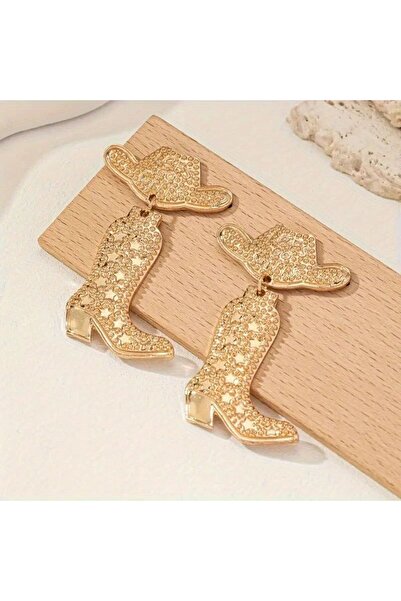 FLOWERS TAKI Batı Kovboy Çizme ve Şap Şeklinde Küpeler - Vintage Bohem Tarzı Alaşım Sallanan Kulak Takıları