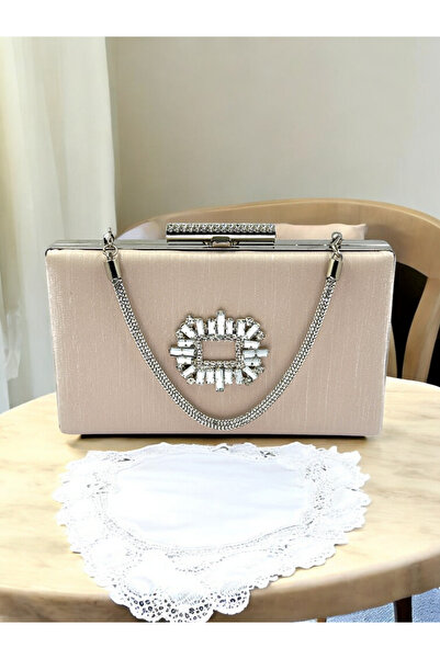 Biçanta Γυναικεία βραδινή τσάντα φορέματος - Skin Nude Stone, Χρώμα Χειροποίητο, Σατέν Κρυστάλλινη Πέτρα