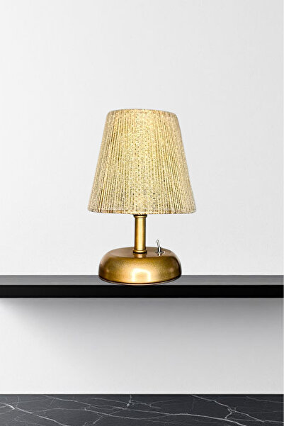 Bubihome Kablosuz Pilli Masa Lambası Gold Başlık,Gold Gövde, Pilli Led Abajur