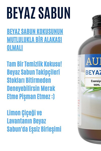 AURAN Beyaz Sabun Saf Esansiyel Uçucu Yağ Buhurdanlık Yağı Difüzör Esansı Aromaterapi Ortam Koku 100ml