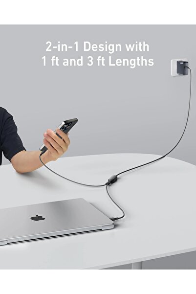 Anker انكر كيبل USB C بطول 4 قدم 2 في 1 الى بقدرة 140 واط كحد اقصى شحن سريع