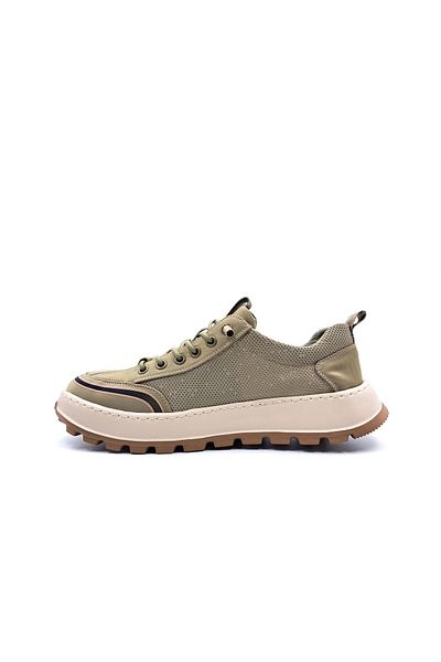 Guja Lightweight Design Rubber Laced Mesh Men's Khaki Green Canvas Sneaker Sports Shoes