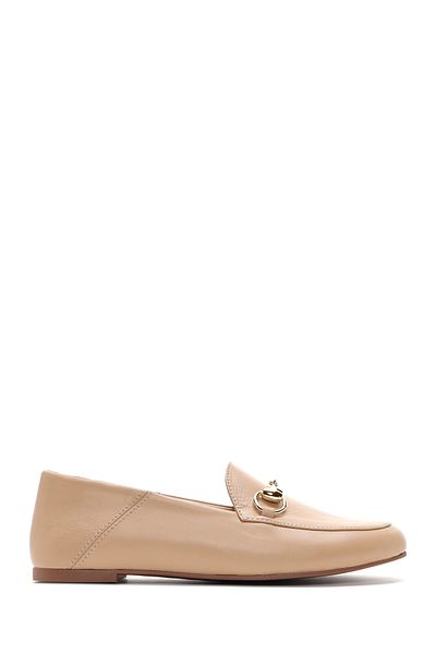 Derimod Women's Beige Leather Masculine Loafer 25Sfd 290218