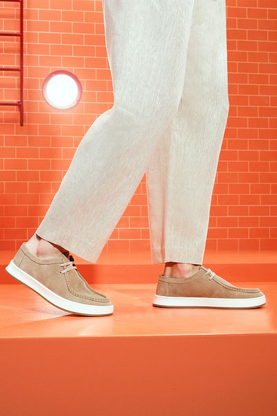 Derimod Men's Beige Laced Suede Leather Casual Shoes 25Sfd 631110