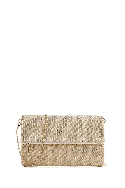 Derimod Women's Beige Long Chain Strap Straw Portfolio Bag 25Sbd2211M7