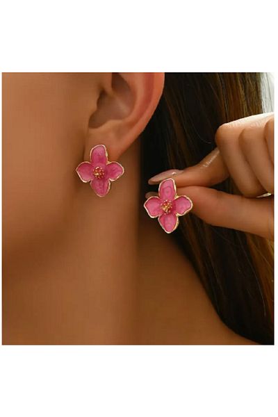 TChic Pink Flower Shaped Steel Earrings