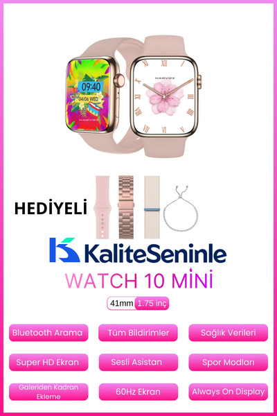 KALİTESENİNLE Watch 10 Mini Akıllı Saat  3 Kordon ve Bileklik Hediyeli Tüm Te...