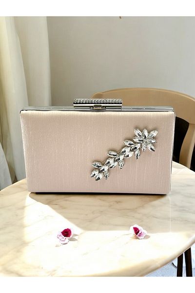 Biçanta Skin Nude Color Non-Handprint Glittery Satin Crystal Stone Γυναικεία βραδινή τσάντα για γάμο αρραβώνων