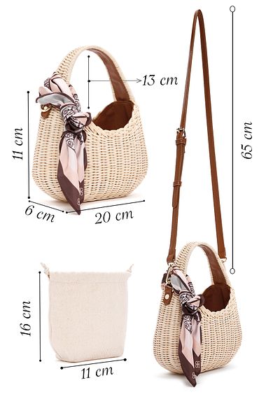 Derimod Geantă de damă, bej, cu curea lungă, din paie, mini crossbody 25SBD2711M7