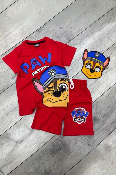 eQru Store Printed T-Shirt Shorts and Paw Patrol Chase Masked Red Color Children's Set