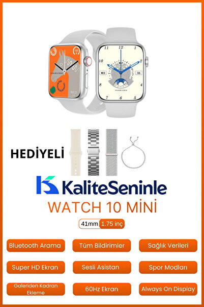 KALİTESENİNLE Watch 10 Mini Akıllı Saat  3 Kordon ve Bileklik Hediyeli Tüm Te...