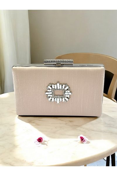 Biçanta Skin Nude Color Non-Handprint Glittery Satin Crystal Stone Γυναικεία βραδινή τσάντα για γάμο αρραβώνων