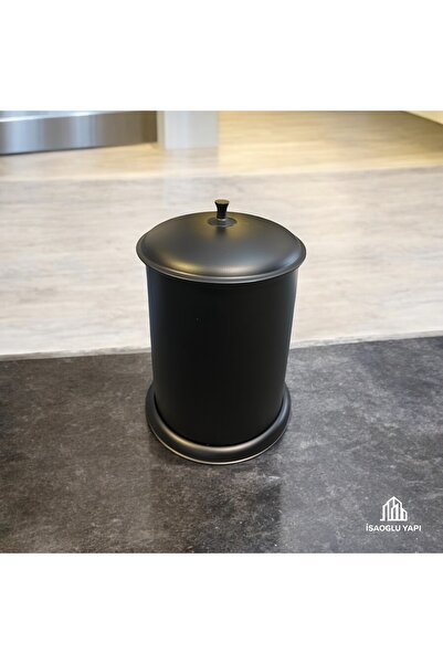İSAOĞLU YAPI Black Rustic Trash Can Matte Black Brass Material Heavy Duty Bucket