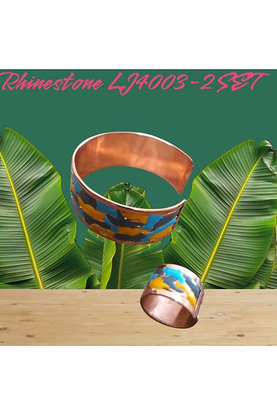 ORGANICYOU Rhinestone Collection Lj4003 Original Mined Engraved Copper Tattoo Design Bracelet+Ring Set