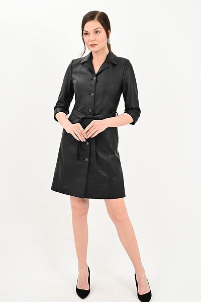 ALİN Perry Women's Short Sleeve Black Genuine Leather Dress Size Measurements Visual
