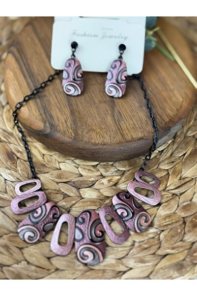 SEDEF TAKI İşlemeli mineli kolye ve küpe takım