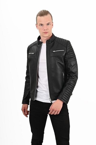 ALİN Sandor Men's Black Biker Genuine Leather Coat Size Measurements Visual