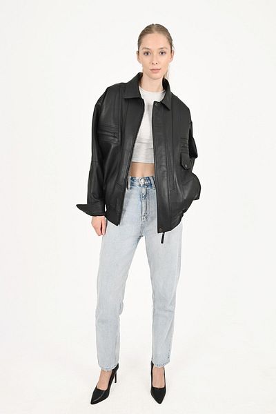 ALİN Beirut Women's Black Oversize Genuine Leather Coat Size Measurements Visually