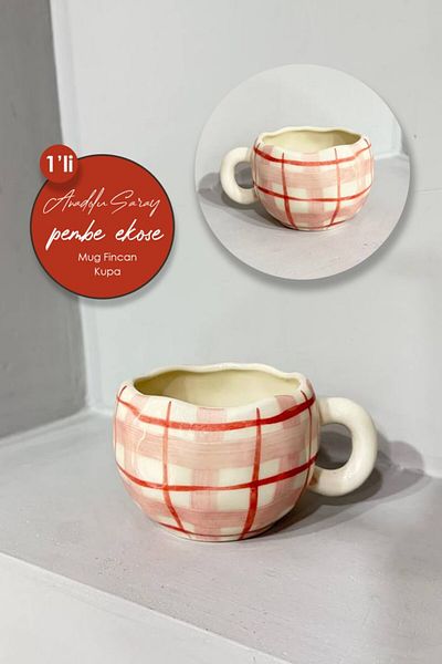 Anadolu Saray Handmade Ceramic Red Plaid Patterned Mug Mug Cup |   Mug Cup Mug