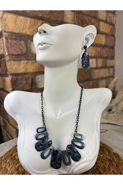 SEDEF TAKI İşlemeli mineli kolye ve küpe takım