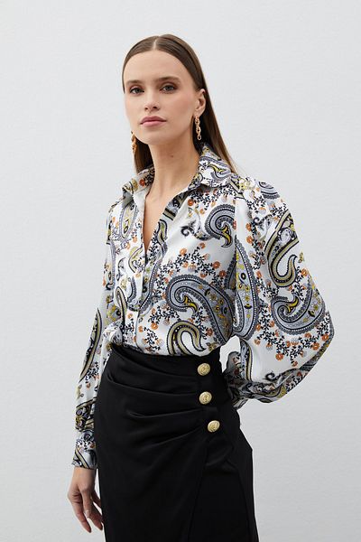 Sateen Cămașă de damă cu model floral jacquard neagră - 1447-2036