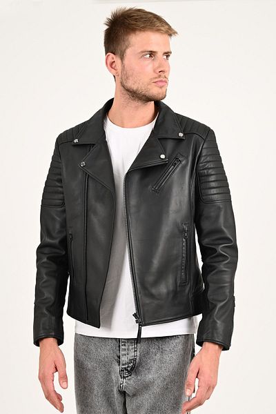 ALİN Echo Men's Black Biker Genuine Leather Jacket Size Measurements Visually