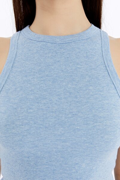 Maison La Femme Women's Ribbed Halter Neck Crop Tank Top