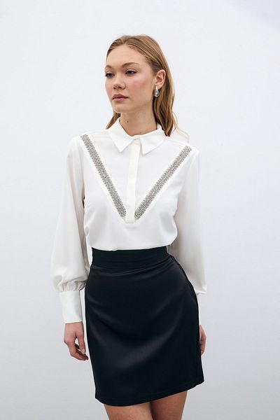 Sateen Ecru Blouse - Stripe Accessory